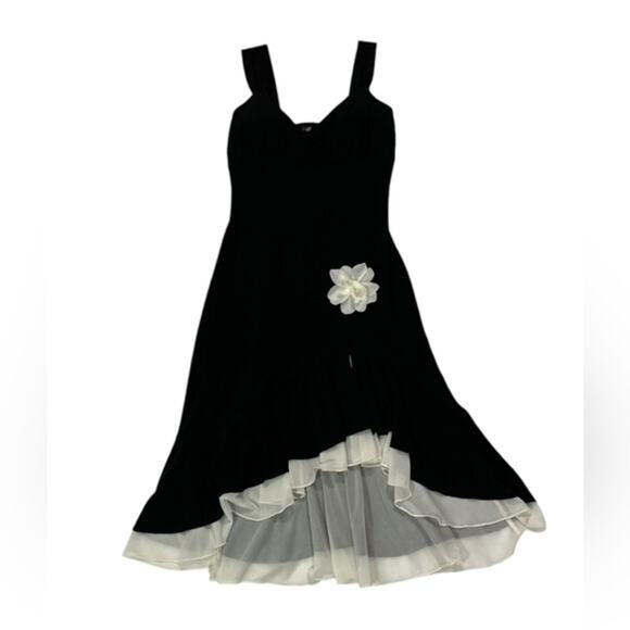 Vintage 90s Y2k City Triangles Asymmetrical Flirty Flower Black Mini Dress Small - Picture 1 of 7